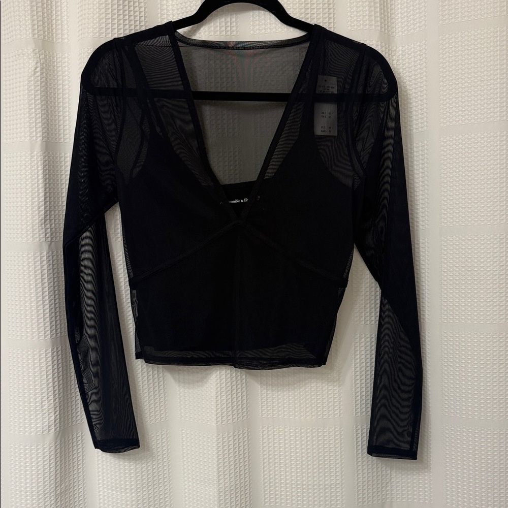 NWT Abercrombie Black Mesh Long Sleeve Top